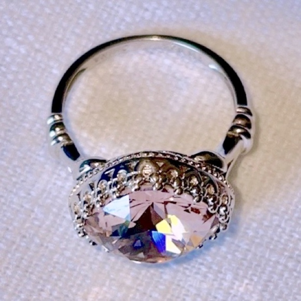 PINK QUARTZ & STERLING SILVER 925 VINTAGE RING SIZE 7/7.5